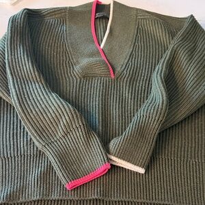 GFore Olive Green V-Neck Sweater with Pink Trim